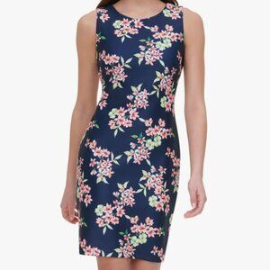 Tommy Hilfiger | Navy Blue Floral Print Sheath Dress Career Office| Size 8